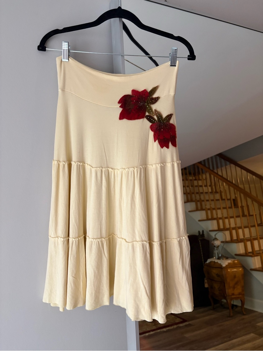 Pale Yellow Skirt with Red Wool Applique